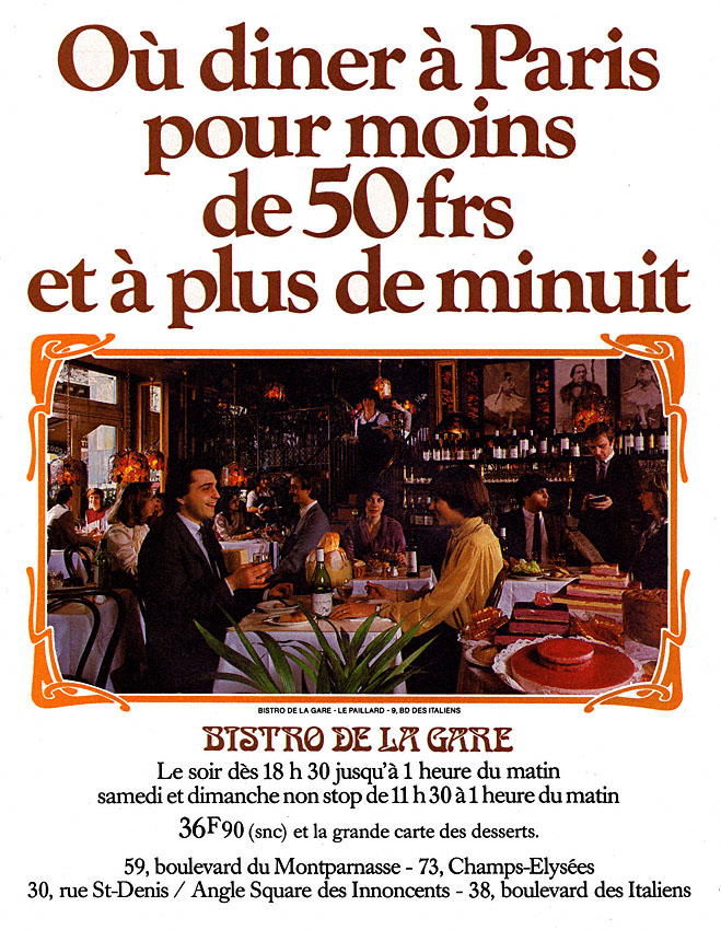 Advert Bistro Romain 1981